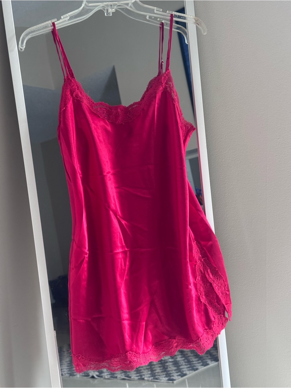 Vintage Victoria’s Secret Red Satin Lace Trim Slip Dress Medium